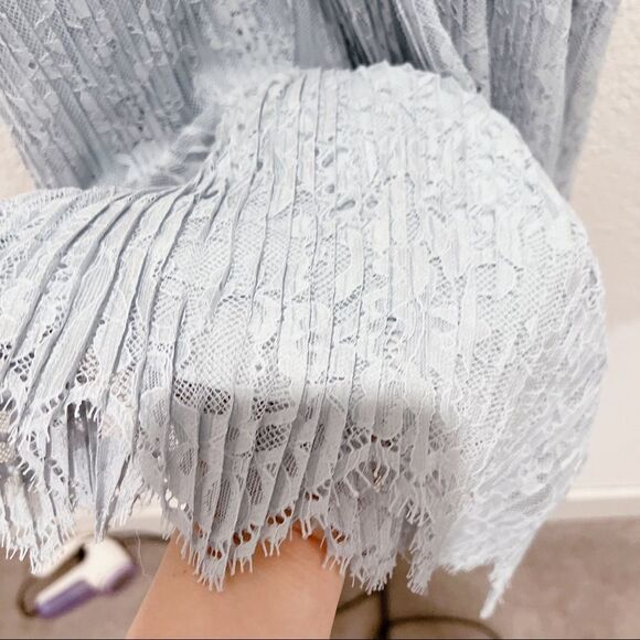 JONATHAN SIMKHAI Bonnie  Lace Plisse Strapless Bustier Midi Dress in Tide - Picture 7 of 8